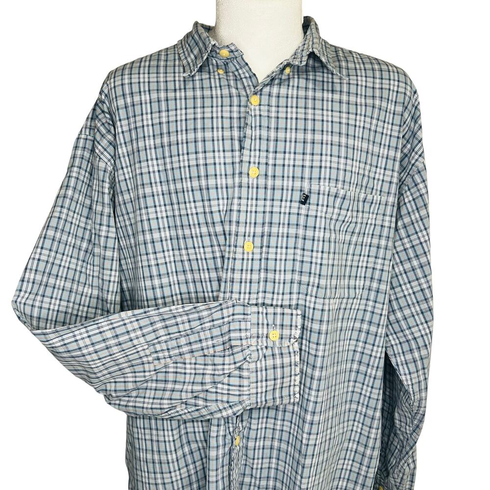American Eagle Plaid Button Down Shirt Mens XXL Distressed Grunge Cotton Blue